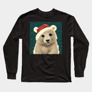 Cute Baby Polar Bear in Santa Hat Long Sleeve T-Shirt